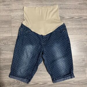 Planet Motherhood Womens Maternity Denim Bermuda Shorts Polka‎ Dot Blue Medium